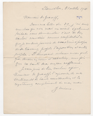 “Brief nr. 39.157, dd. 31/10/1918” (inv. 39157), © Archief voor Hedendaagse Kunst in België – Koninklijke Musea voor Schone Kunsten van België, Brussel