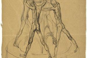 Study for a Fountain with Youths Standing Straddle-Legged and Reaching Hands (verso: Figure Studies) - 1898