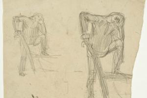 Schetsblad met twee studies van een ploeger (verso: Studie van een vrouw)