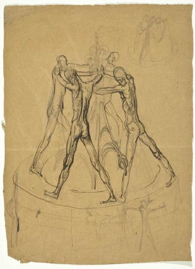 Study for a Fountain with Youths Standing Straddle-Legged and Reaching Hands (verso: Figure Studies) - 1898