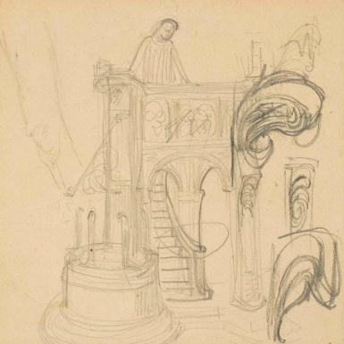 Schetsblad met studie voor een spreekgestoelte - circa 1898