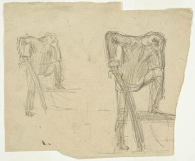 Schetsblad met twee studies van een ploeger (verso: Studie van een vrouw)