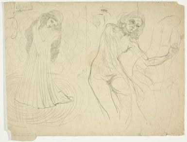 Schetsblad met figuurstudies (verso: Studies van een ploegende boer en een dorpskerk)